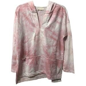 Melloday Pink Tie Dye Hoodie Pullover Top Women’s L Boho Lounge Comfy Casual